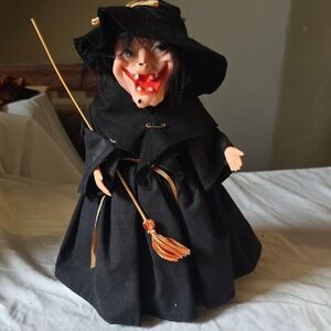 Black Witch Doll with Broomstick
